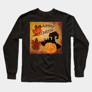 Happy Halloween, Pumpkin, Jack-O-lantern, Witches Hat, Fall Leaves Long Sleeve T-Shirt